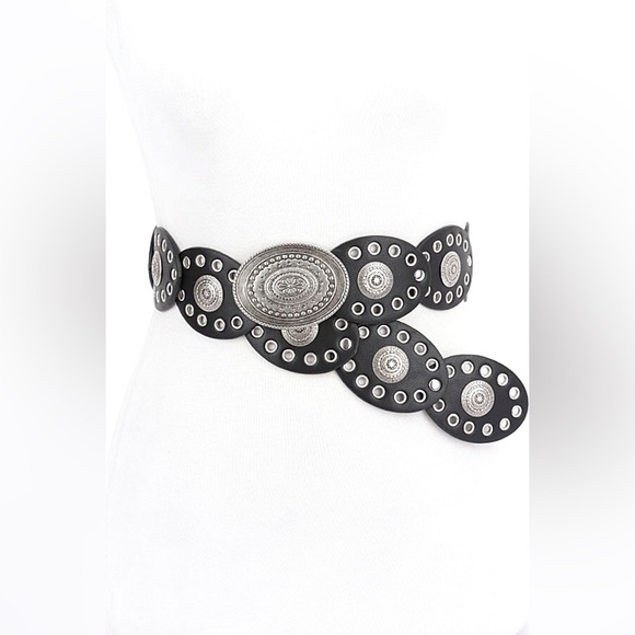 Vegan Leather Western Concho Statement Belt - Picture 2 of 6